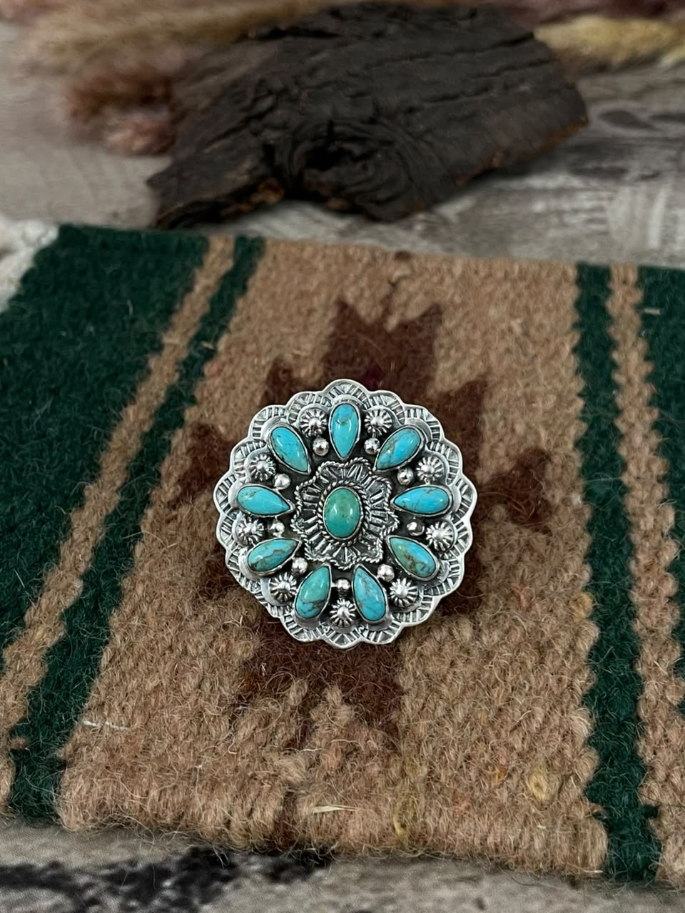 Handmade Sterling Silver Kingman Turquoise Adjustable Ring Signed Nizhoni