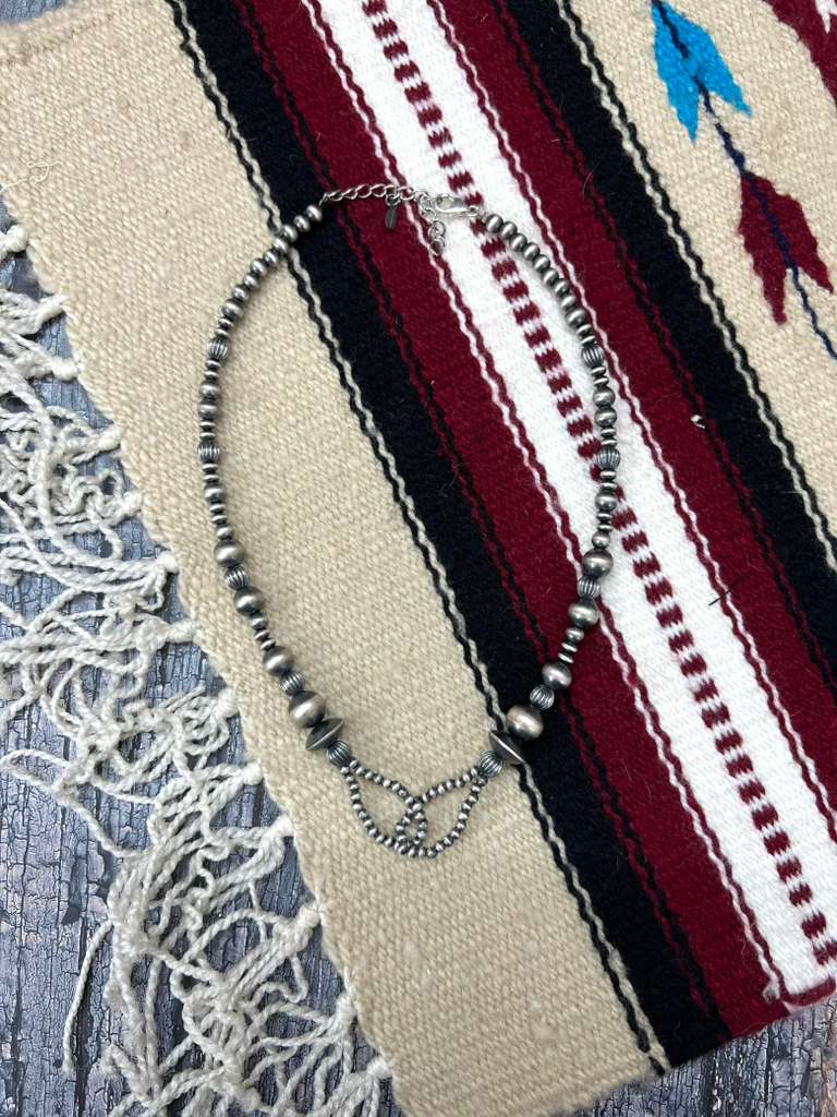 Handmade Sterling Silver Beaded Necklace with Signed Nizhoni