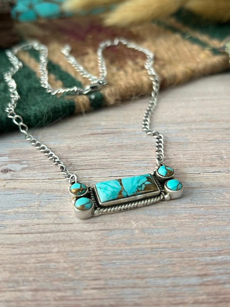 Handmade Sterling Silver Mint Dahlia Collection: Bar Necklace "Signed Nizhoni"