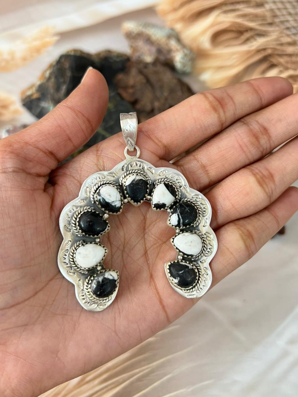 Handmade Sterling Silver White Buffalo Pendant "Signed Nizhoni"