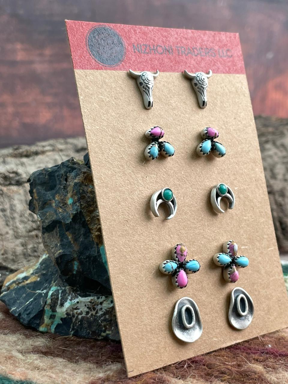 Handmade Sterling Silver Cotton Candy Post Studs Earrings Set