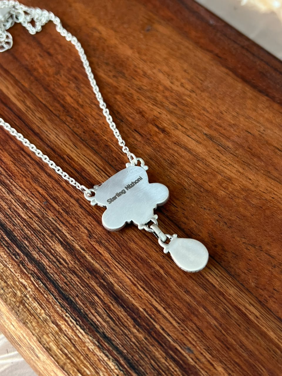 Handmade Sterling Silver Cotton Candy with White Water Turquoise Necklace Signed Nizhoni