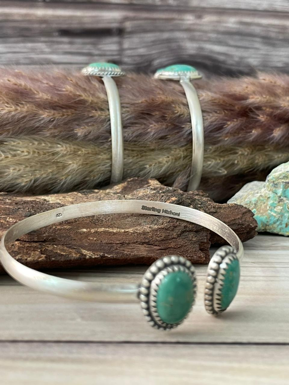 Handmade Sterling Silver Pilot Mountain Turquoise Cuff Bracelet Signed Nizhoni