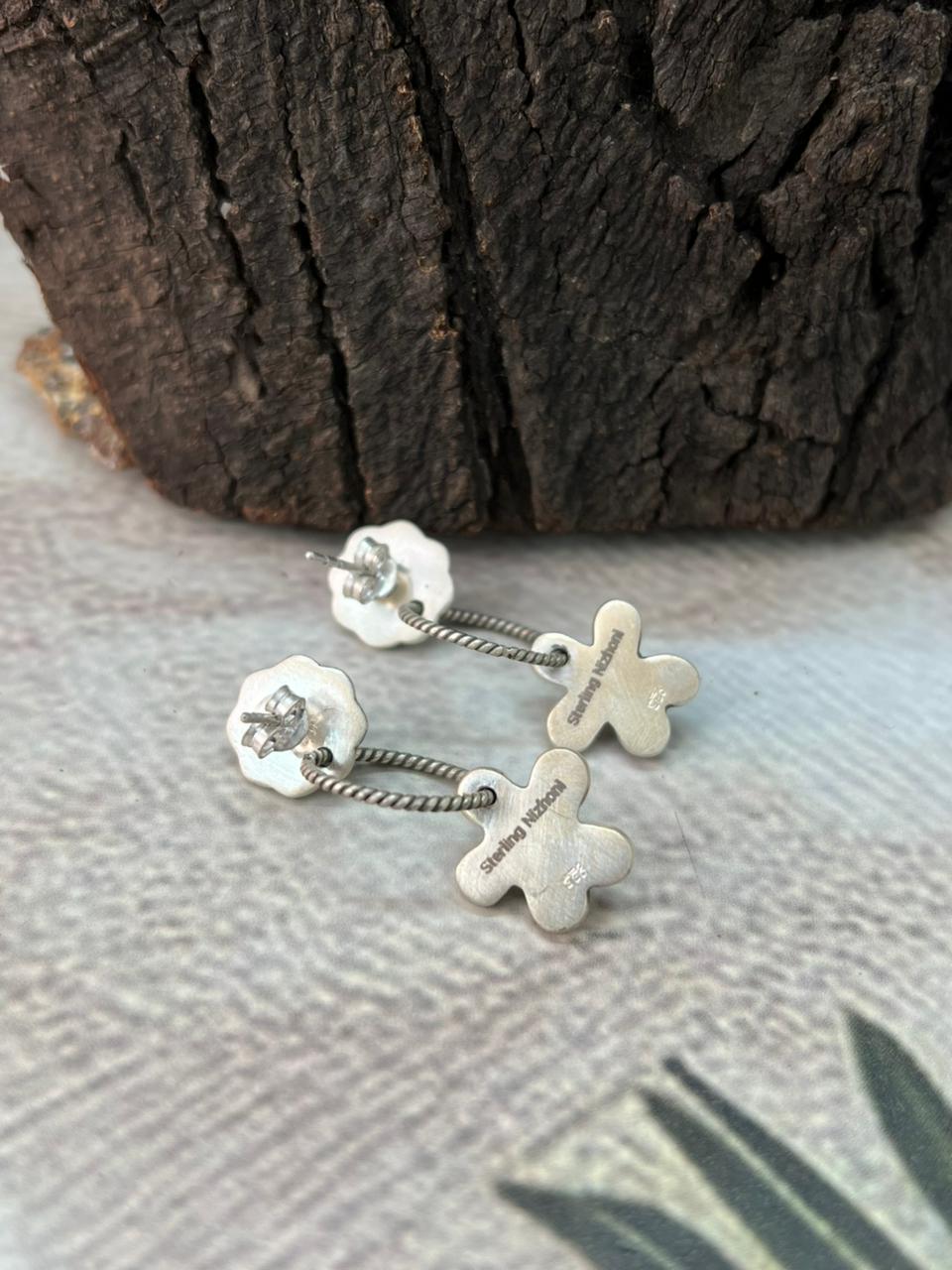 Handmade Sterling Silver Cotton Candy Post Dangle Earrings "Signed Nizhoni"