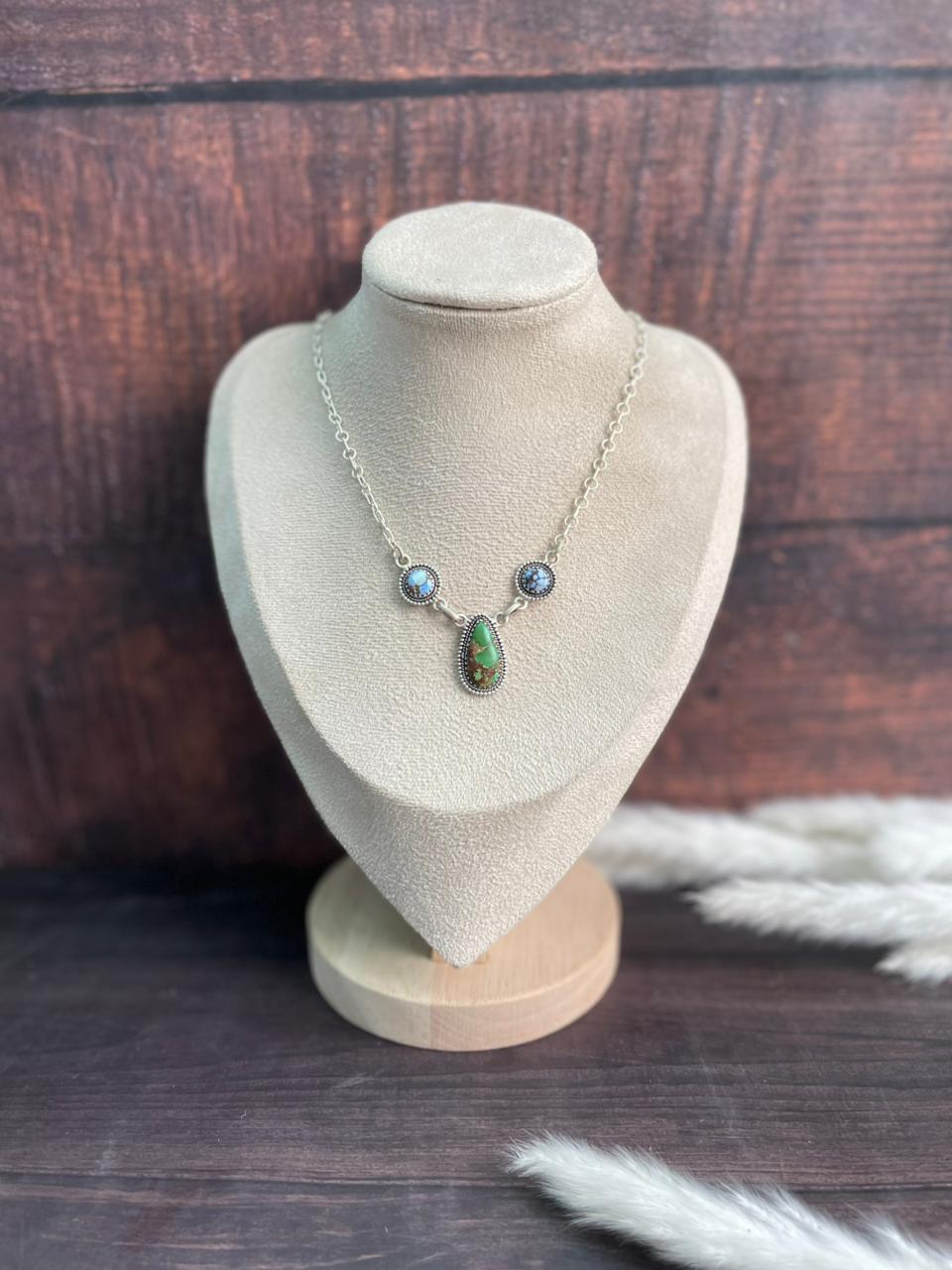 Handmade Sterling Silver Golden Hills with Sonoran Mountain Turquoise Necklace "Signed Nizhoni"