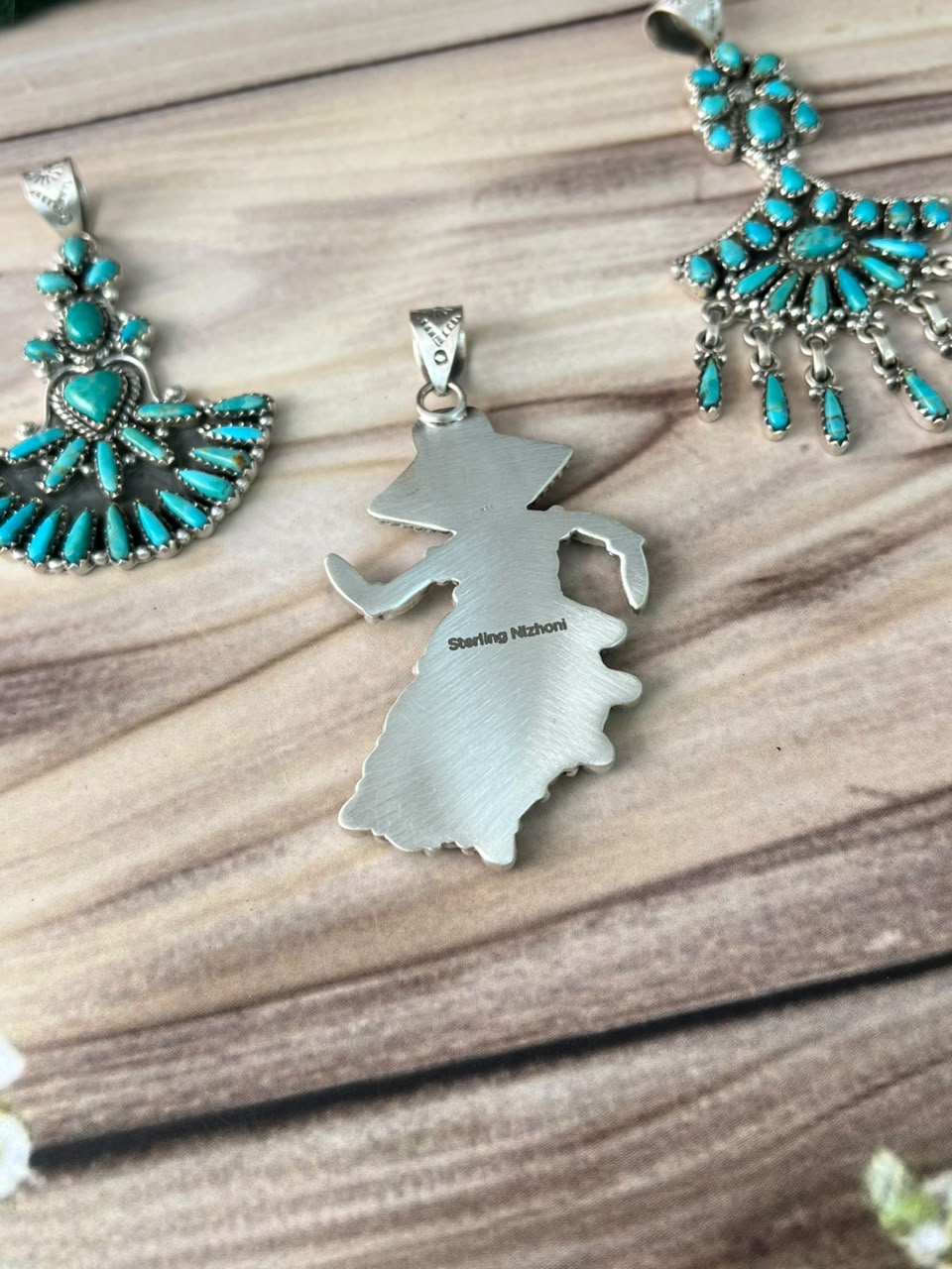 Handmade Sterling Silver Kingman Turquoise Pendant Signed Nizhoni (5)