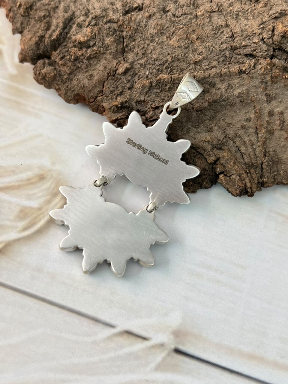 Handmade Sterling Silver White Buffalo Pendant Signed Nizhoni