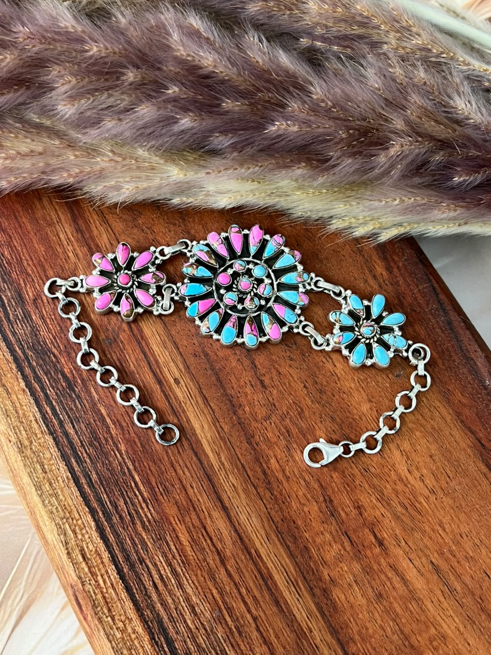 Handmade Sterling Silver Cotton Candy Chain Bracelet Signed Nizhoni