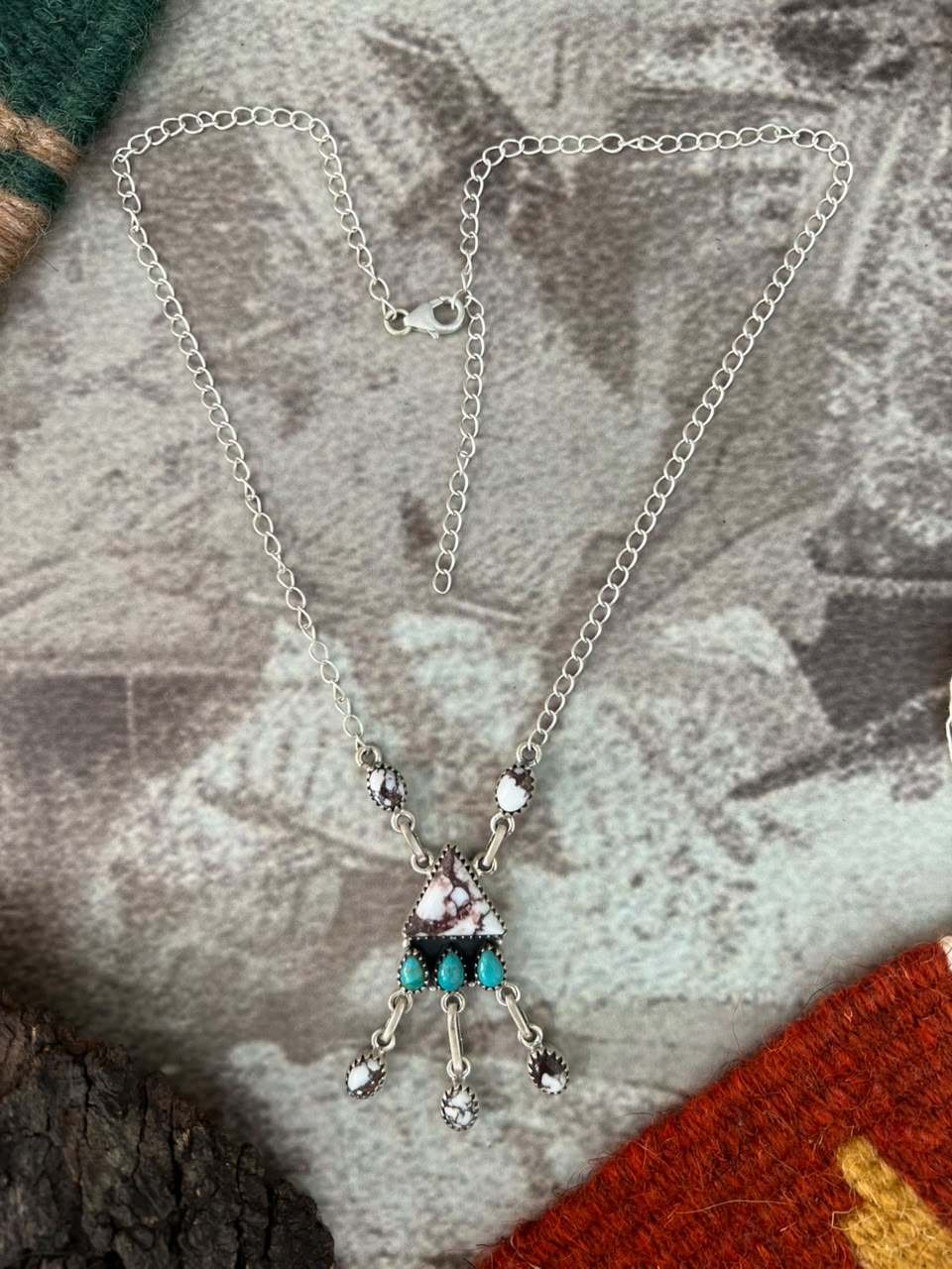 Handmade Sterling Silver Kingman Turquoise with Wildhorse Magnesite Necklace Signed Nizhoni