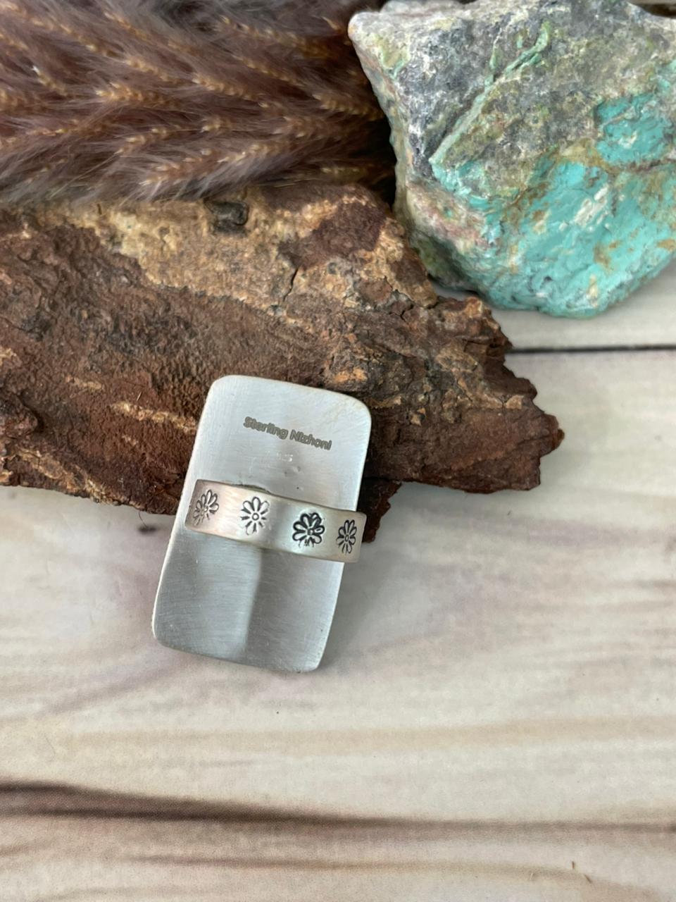 Handmade Sterling Silver Ithaca Peak Turquoise Adjustable Ring Signed Nizhoni