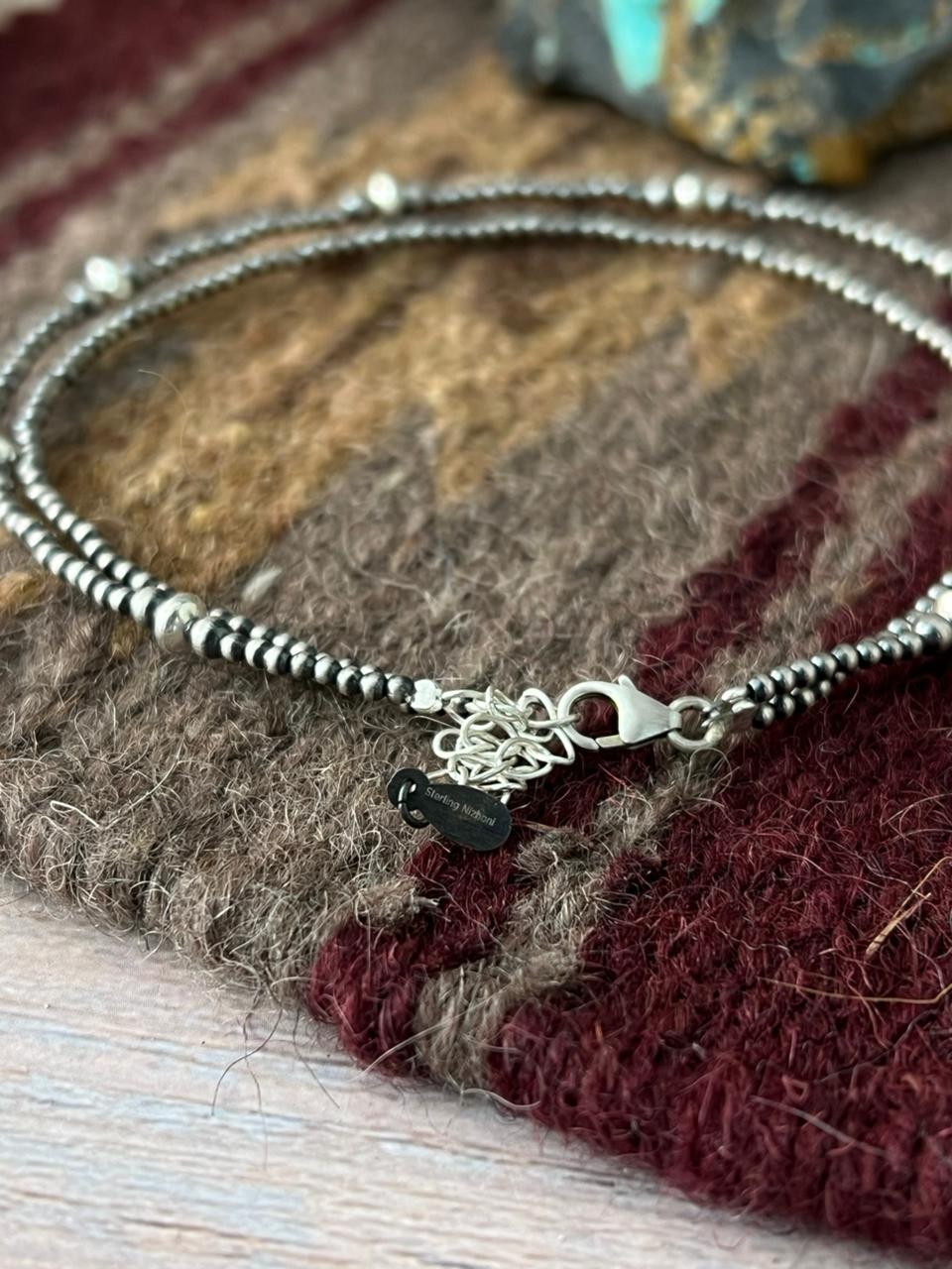 Handmade Sterling Silver Double Strand Beaded Anklet "Signed Nizhoni"