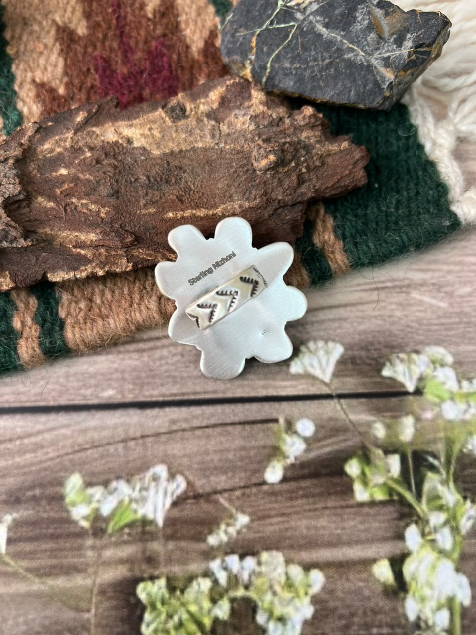 Handmade Sterling Silver Paloma Turquoise Adjustable Ring Signed Nizhoni