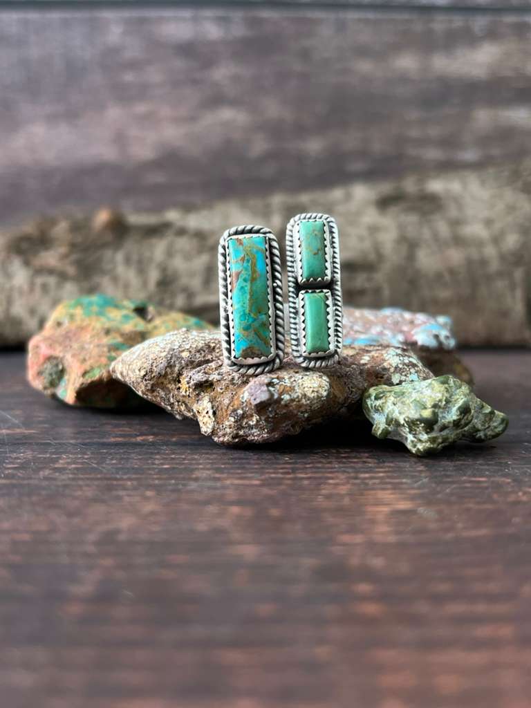 Handmade Sterling Silver Kingman Turquoise Adjustable Rings "Signed Nizhoni"