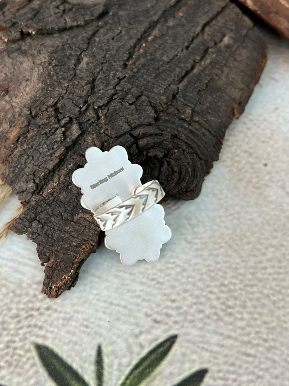 Handmade Sterling Silver Golden Hills with White Buffalo Adjustable Ring Signed Nizhoni