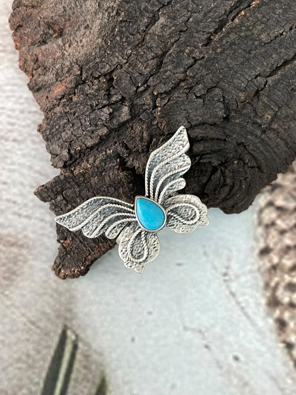 Handmade Sterling Silver Kingman Turquoise Butterfly Adjustable Ring Signed Nizhoni (7)