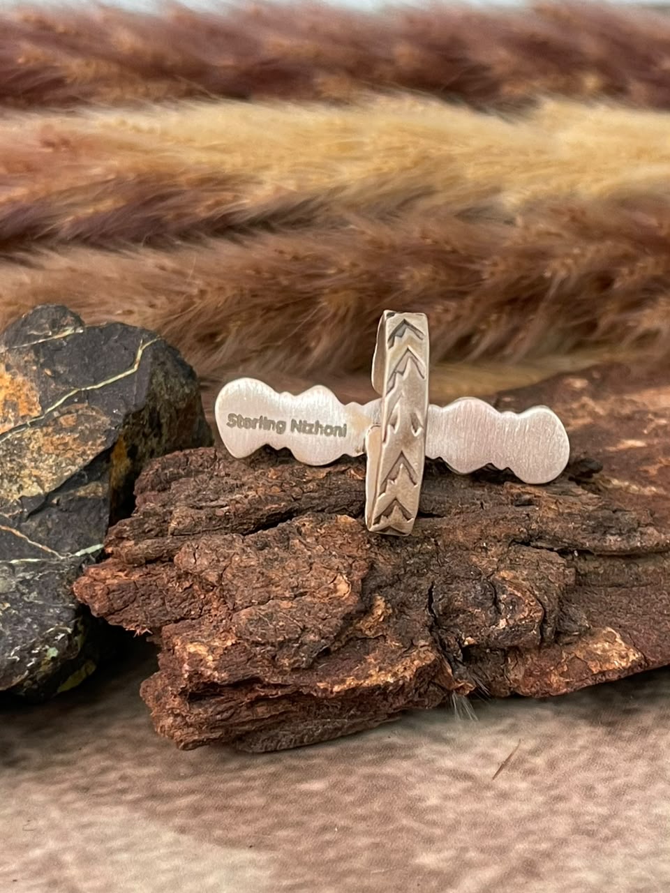 Handmade Sterling Silver Number 8 Turquoise Collection: Adjustable Ring Signed Nizhoni