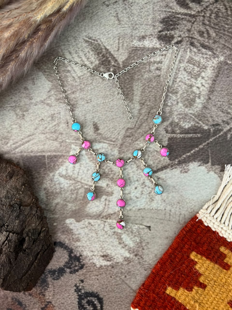 Handmade Sterling Silver Cotton Candy Choker Necklace Signed Nizhoni