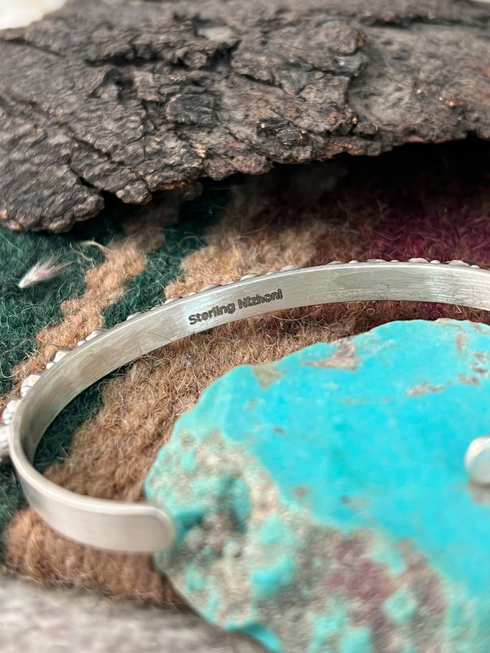 Handmade Sterling Silver White Buffalo Cuff Bracelet Signed Nizhoni