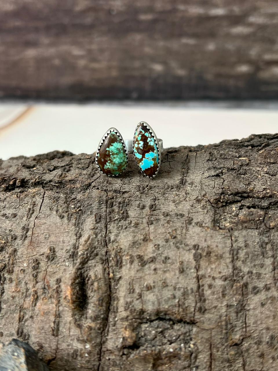 Handmade Sterling Silver Mantis Turquoise Adjustable Ring "Signed Nizhoni" (9)