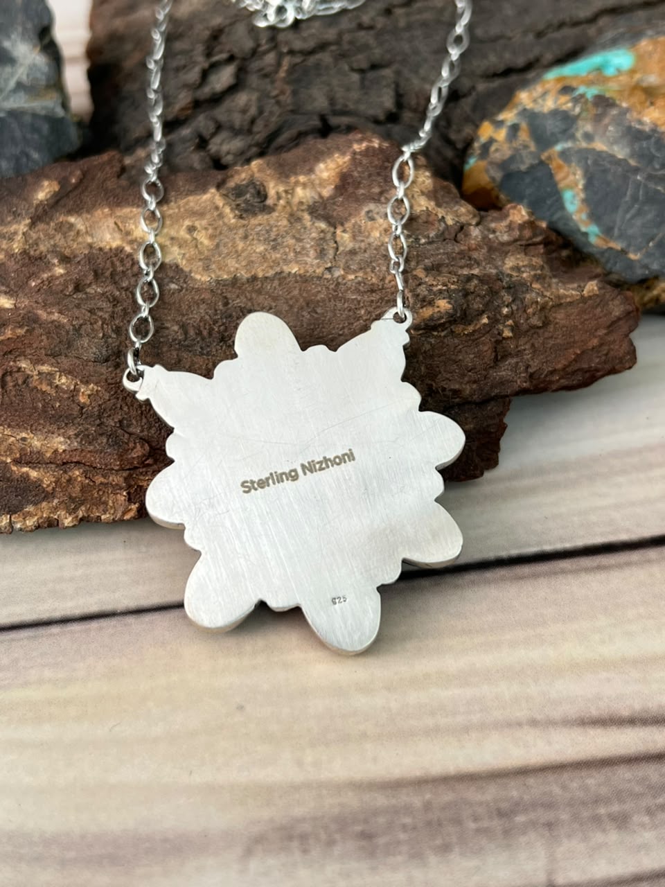 Handmade Sterling Silver Gem Silica Collection: Necklace Signed Nizhoni
