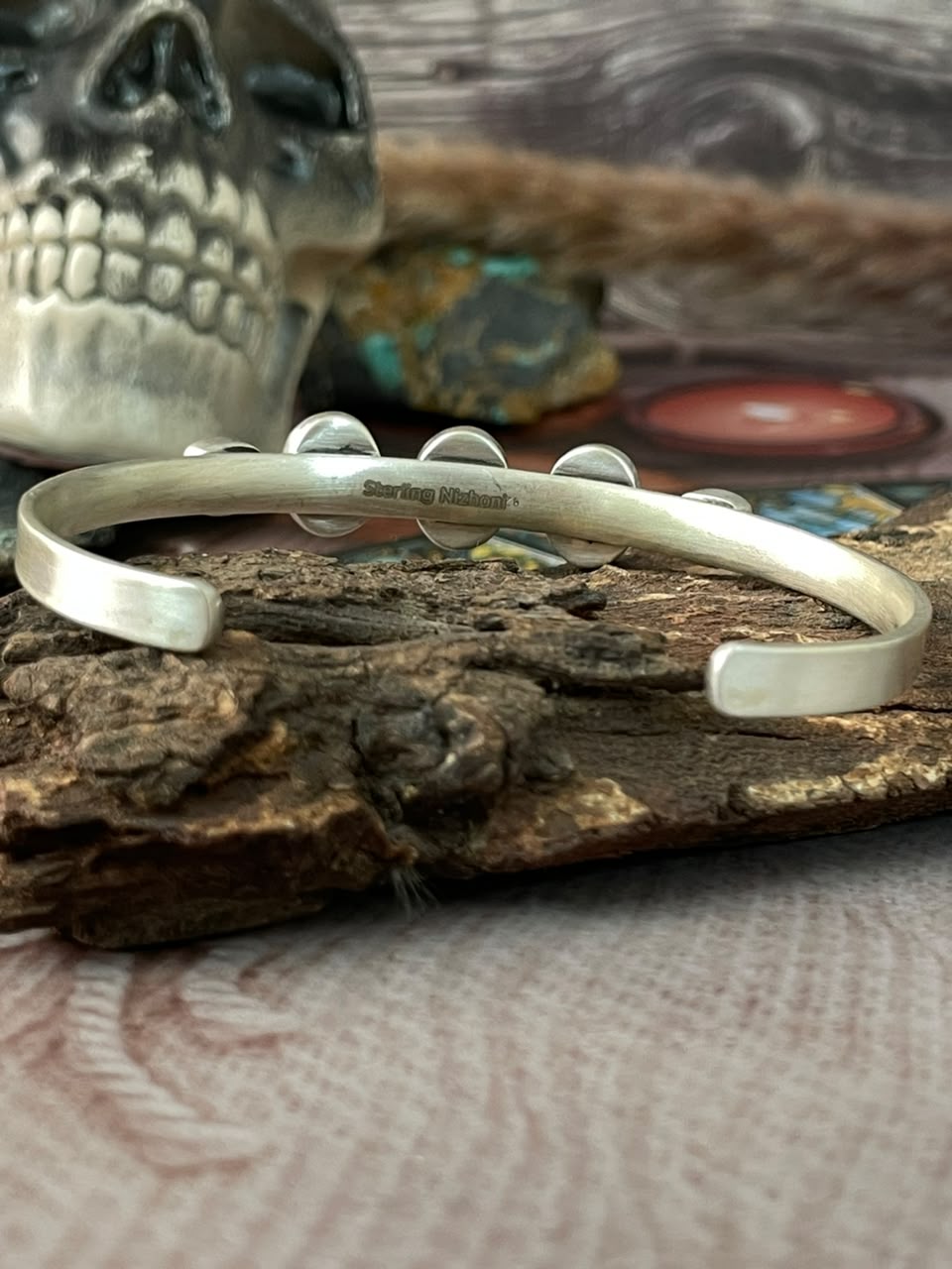 Handmade Sterling Silver Grape Dahlia with Black Onyx Halloween Collection: Cuff Bracelet Signed Nizhoni