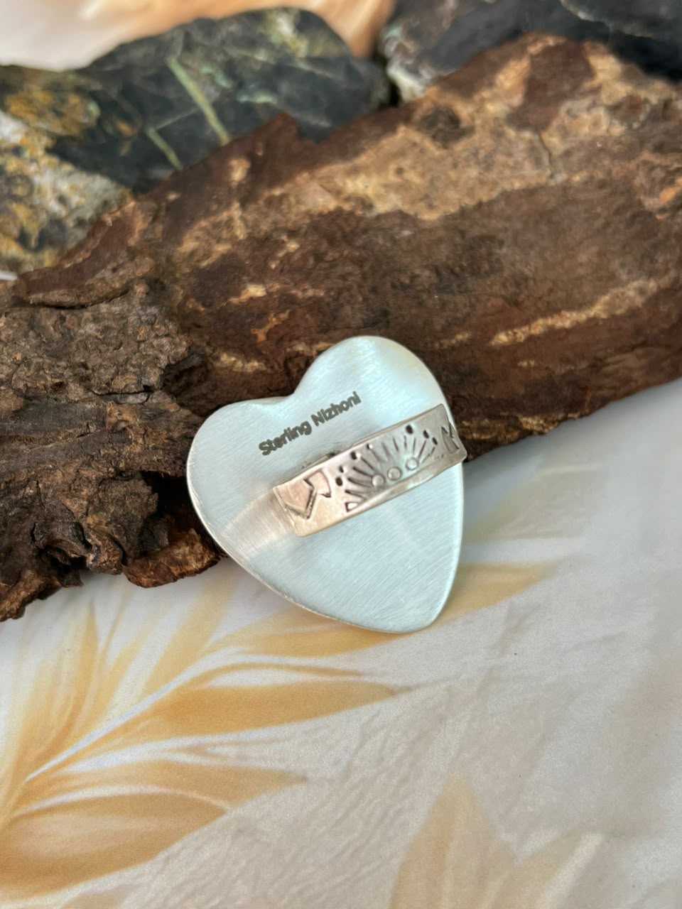 Handmade Sterling Silver Kingman Turquoise with Rosarita Adjustable Cherry Ring Signed Nizhoni