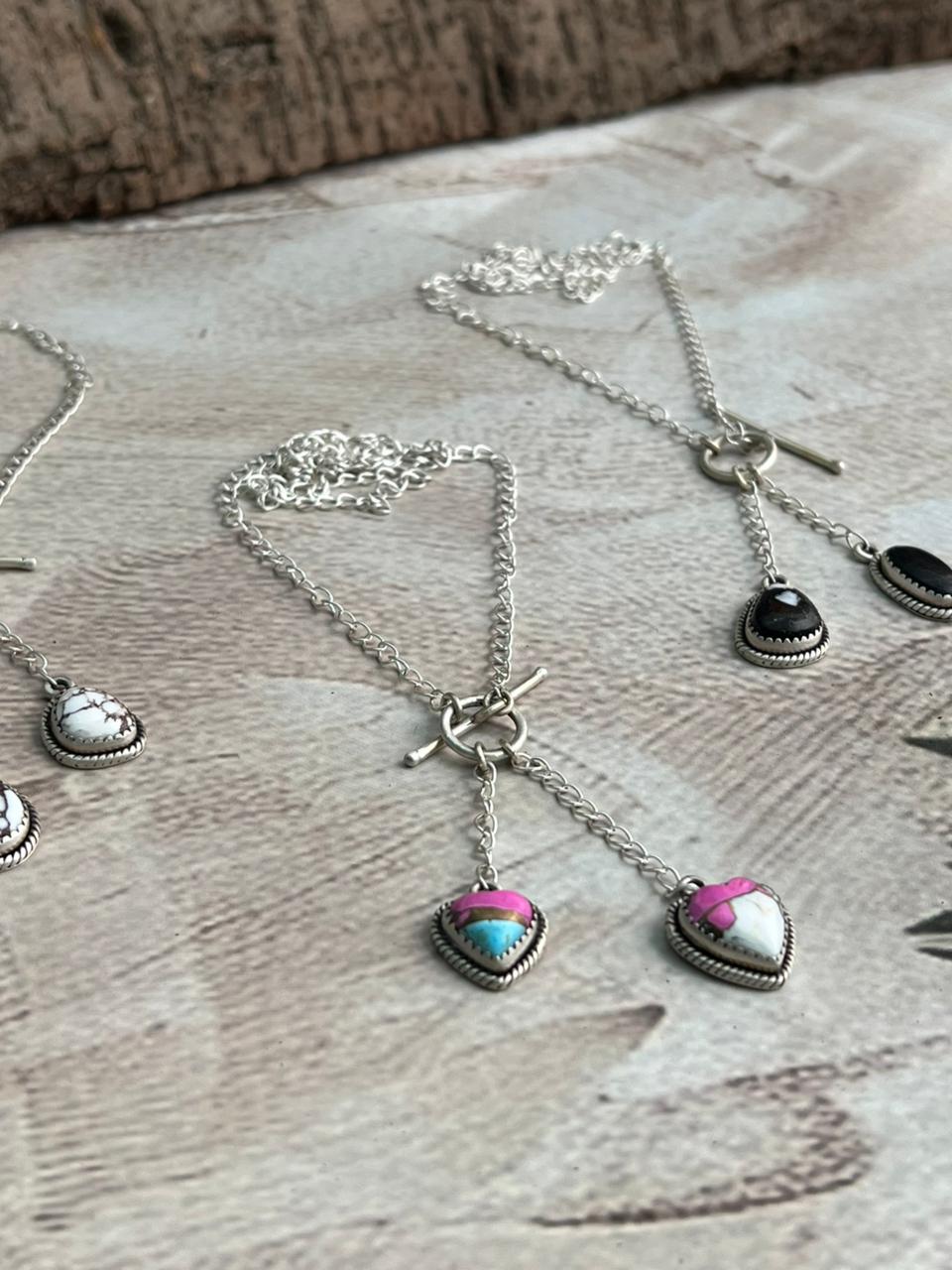 Handmade Sterling Silver Multi Stone Lariat Necklace "Signed Nizhoni"