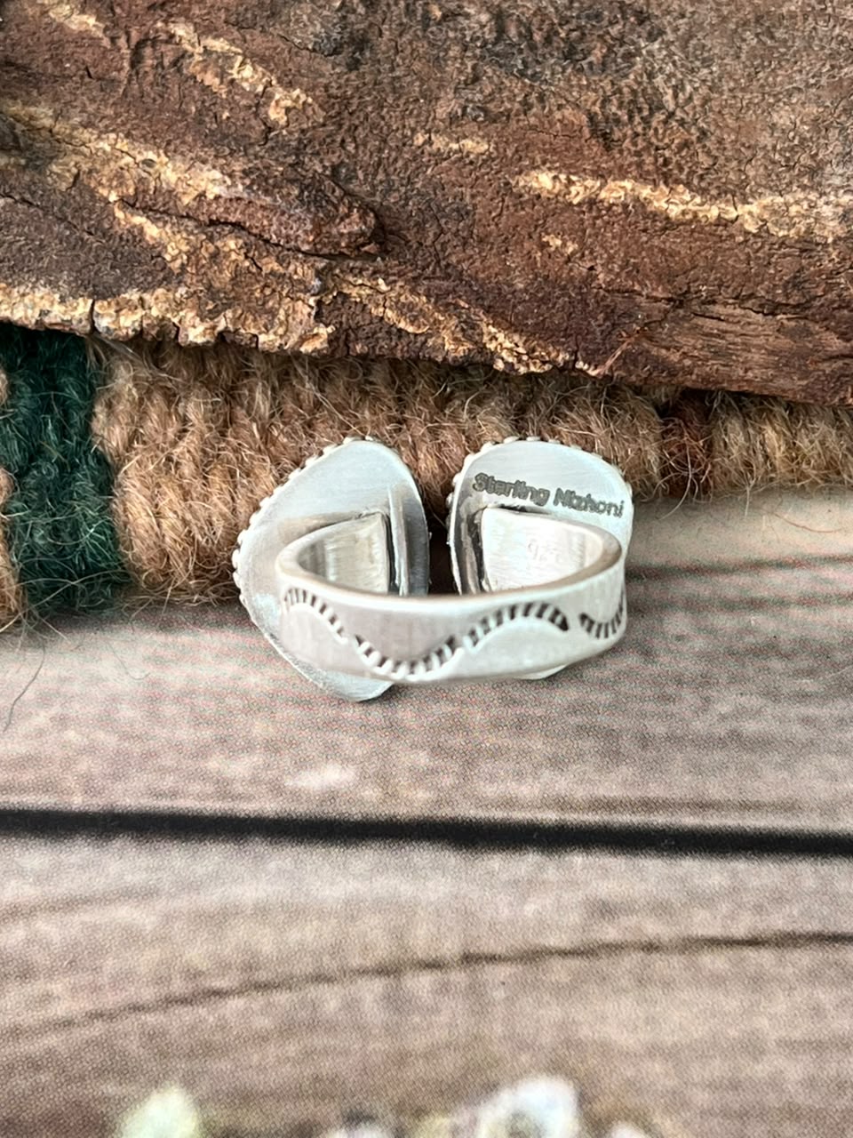 Handmade Sterling Silver Golden Hills Turquoise Adjustable Ring Signed Nizhoni