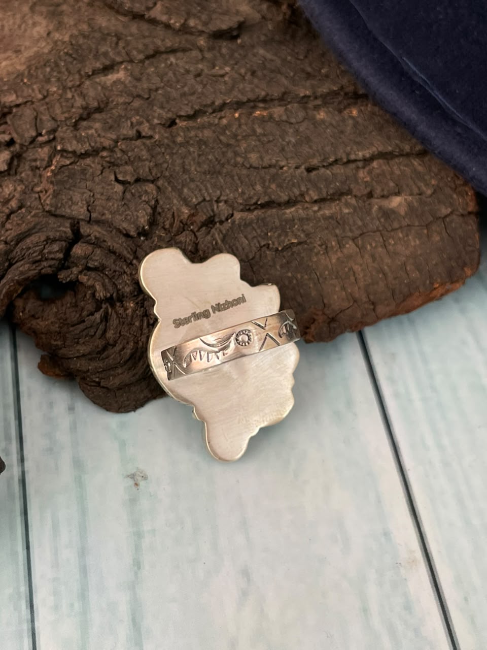 Handmade Sterling Silver Egyptian Turquoise Collection: Adjustable Ring Signed Nizhoni
