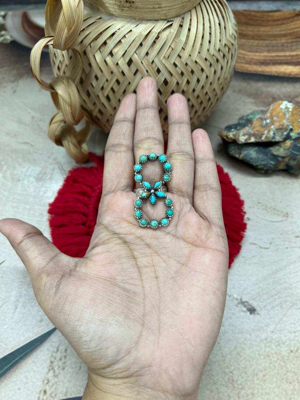 Handmade Sterling Silver Kingman Turquoise Adjustable Ring "Signed Nizhoni"