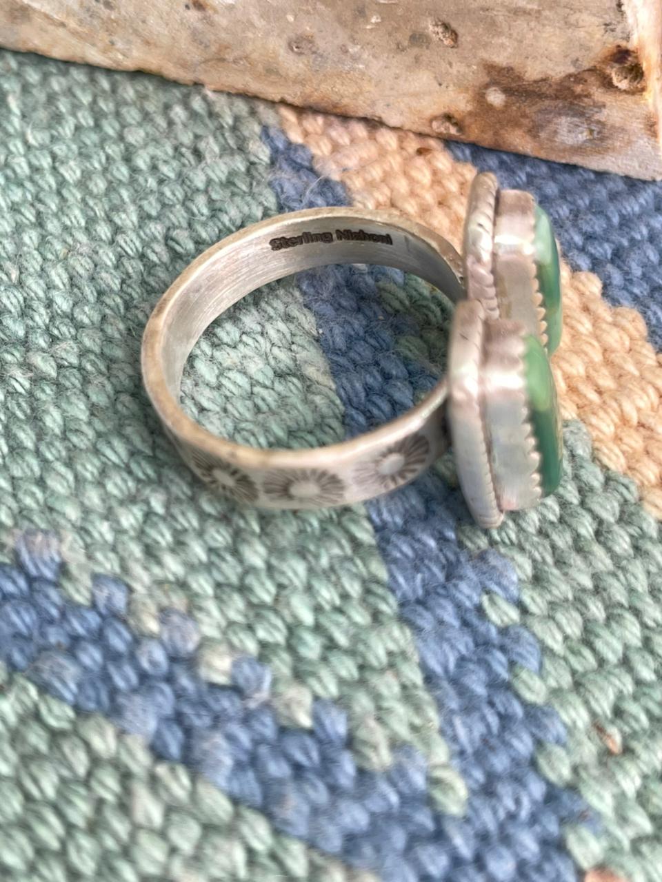 Handmade Sterling Silver Kingman Turquoise Adjustable Ring " Signed Nizhoni"