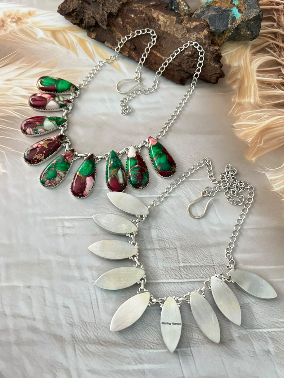 Handmade Sterling Silver Christmas Dahlia Collection: Necklace Signed Nizhoni