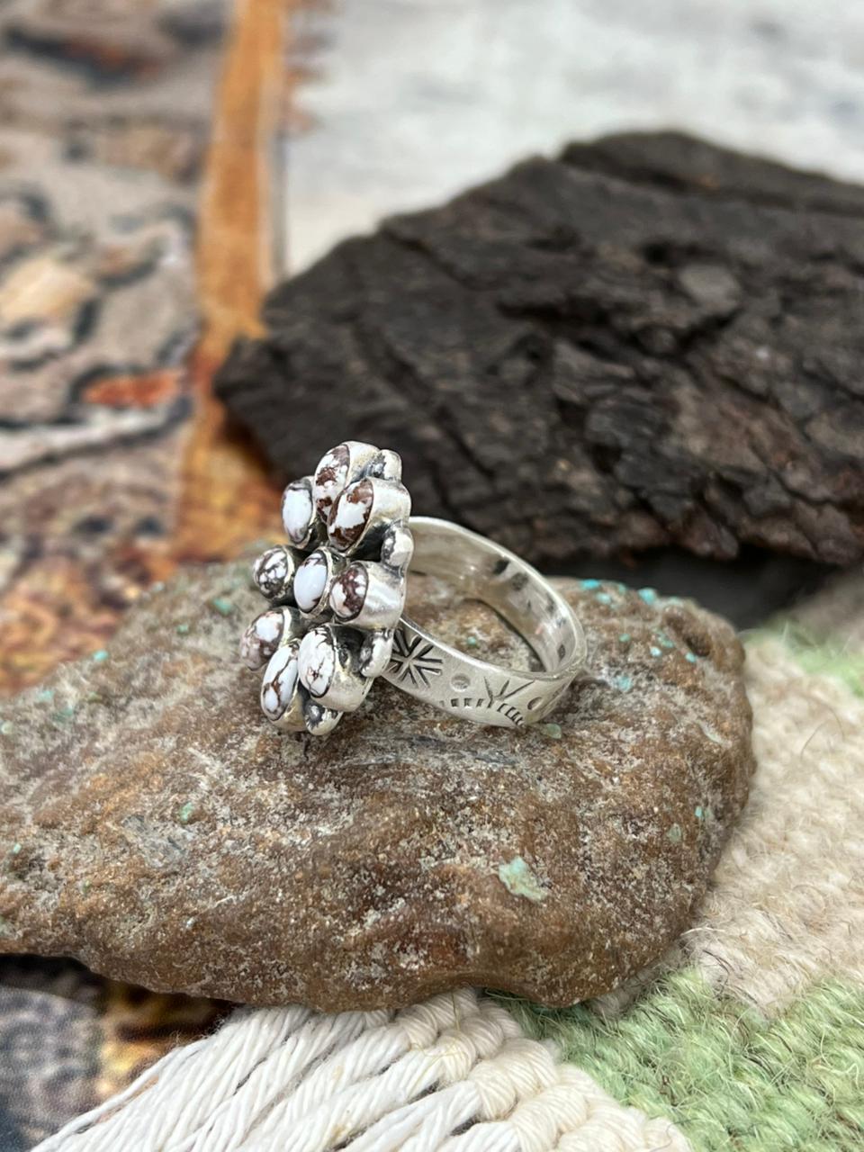 Handmade Sterling Silver Wildhorse Magnesite Adjustable Ring "Signed Nizhoni"