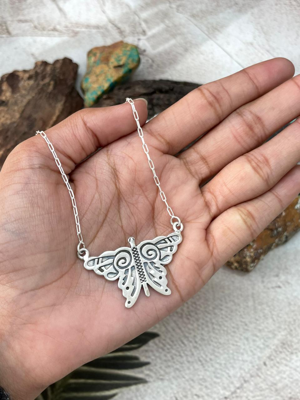 Handmade Sterling Silver Butterfly Necklace "Signed Nizhoni"