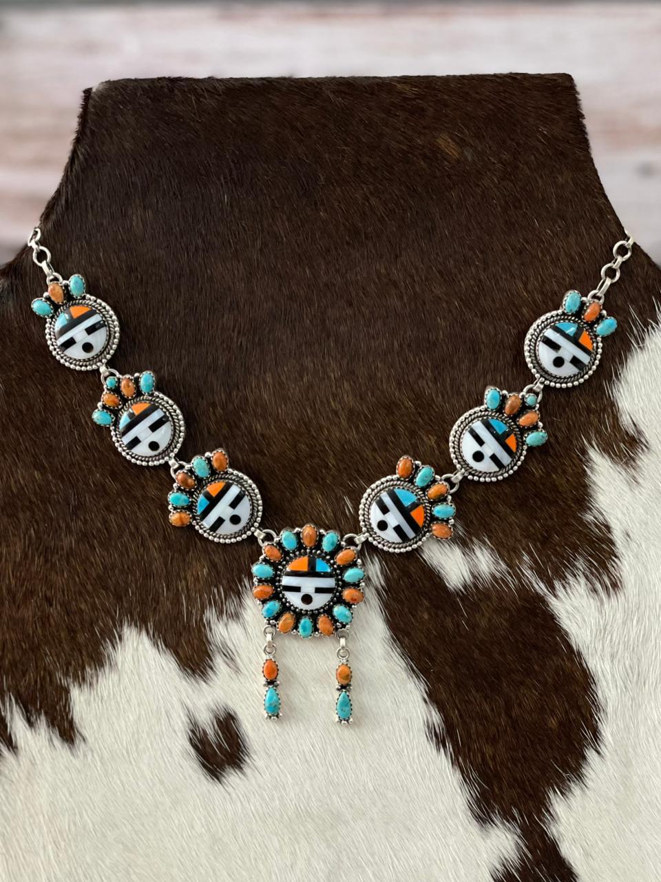 Handmade Sterling Silver Turquoise and MOP Necklace "Signed Nizhoni"