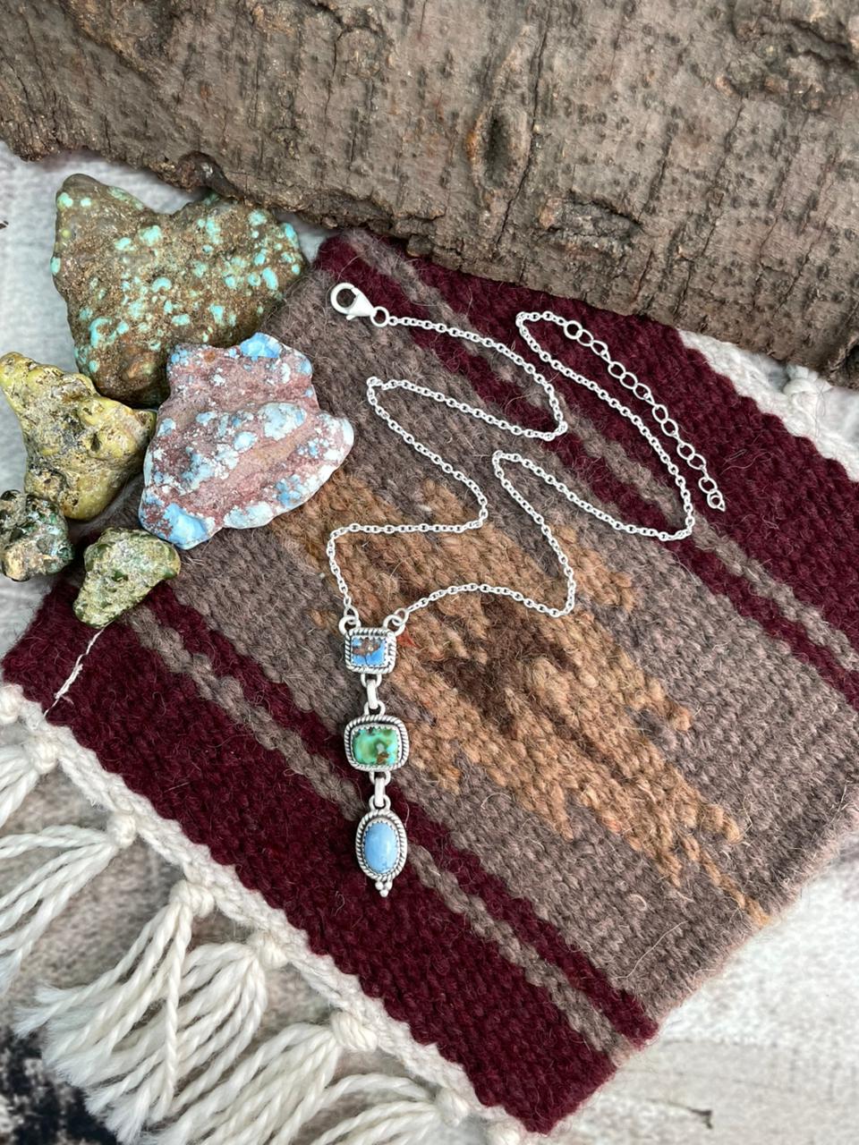 Handmade Sterling Silver Sonoran Mountain Turquoise with Golden Hills Turquoise Necklace "Signed Nizhoni"
