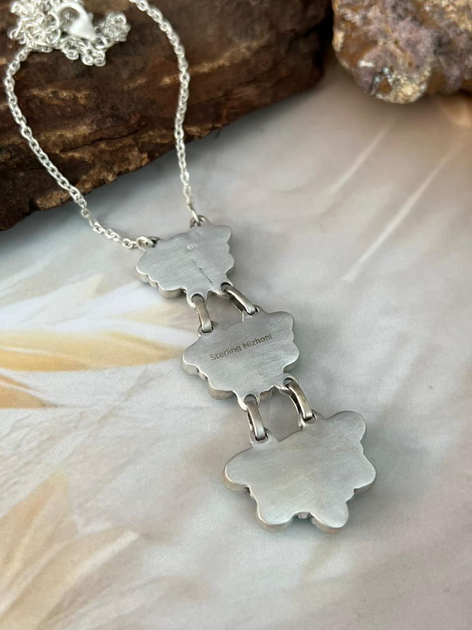 Handmade Sterling Silver Kingman Turquoise Drop Necklace "Signed Nizhoni"