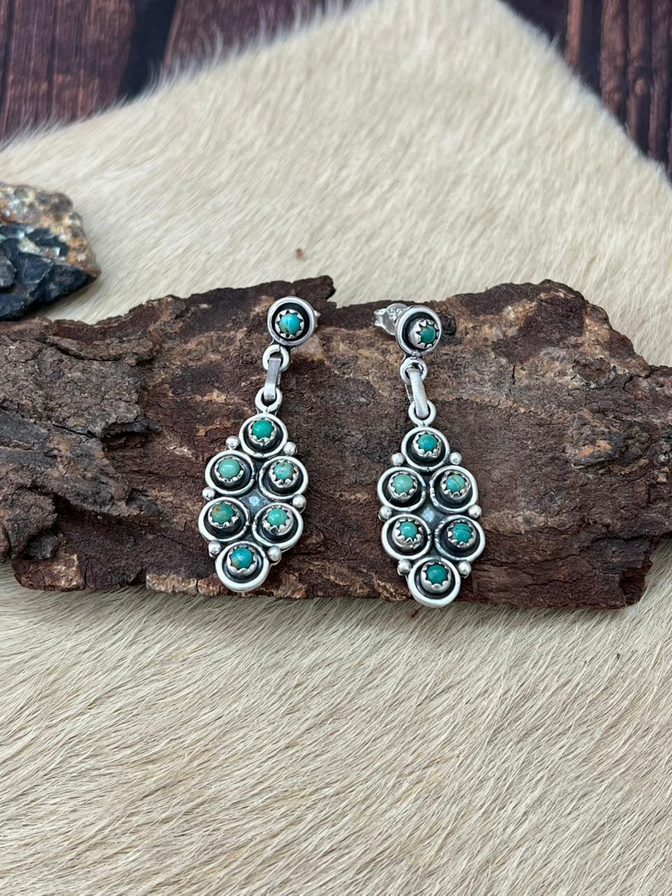 Handmade Sterling Silver Kingman Turquoise Dangle Earrings "Signed Nizhoni"