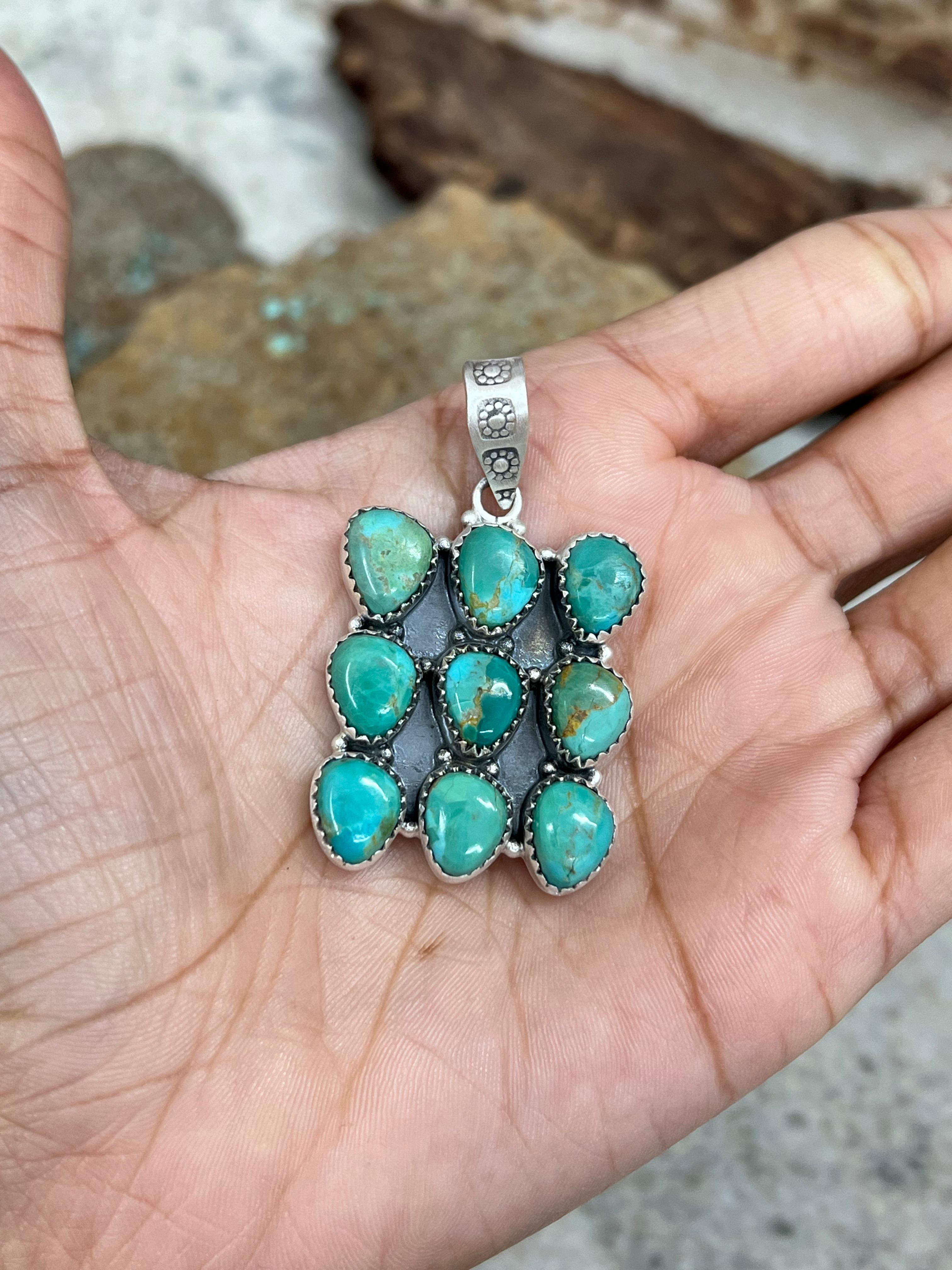 Handmade Sterling Silver Kingman Turquoise Pendant Signed Nizhoni