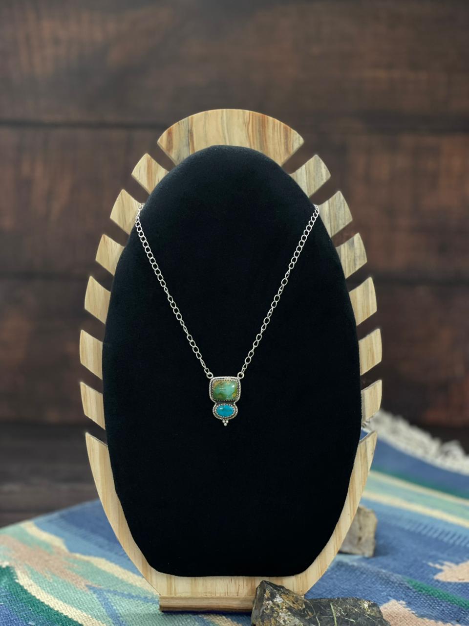 Handmade Sterling Silver Sonoran with White Water Turquoise Necklace "Signed Nizhoni"