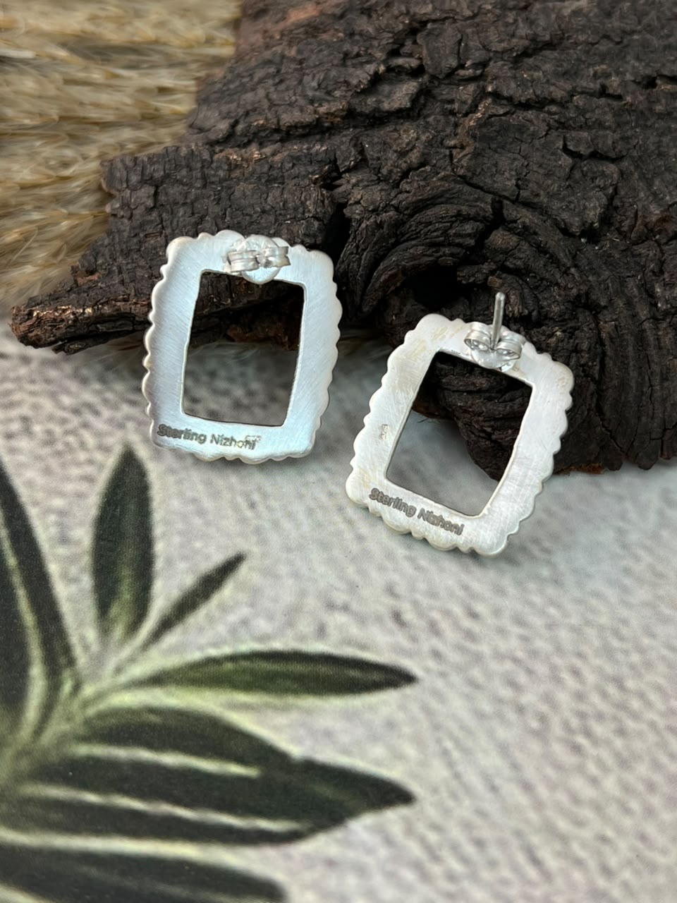 Handmade Sterling Silver Kingman Turquoise Post Studs Earrings Signed Nizhoni