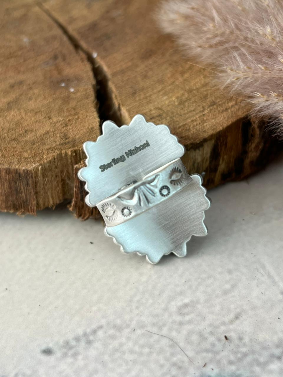 Handmade Sterling Silver Kingman Turquoise Adjustable Ring Signed Nizhoni