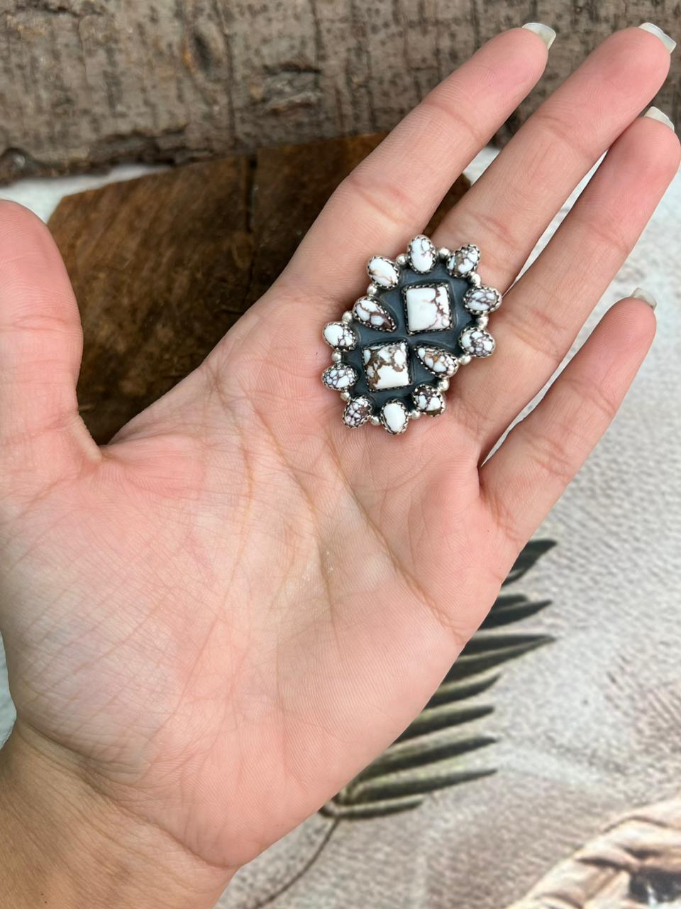 Handmade Sterling Silver Wildhorse Magnesite Adjustable Ring "Signed Nizhoni"