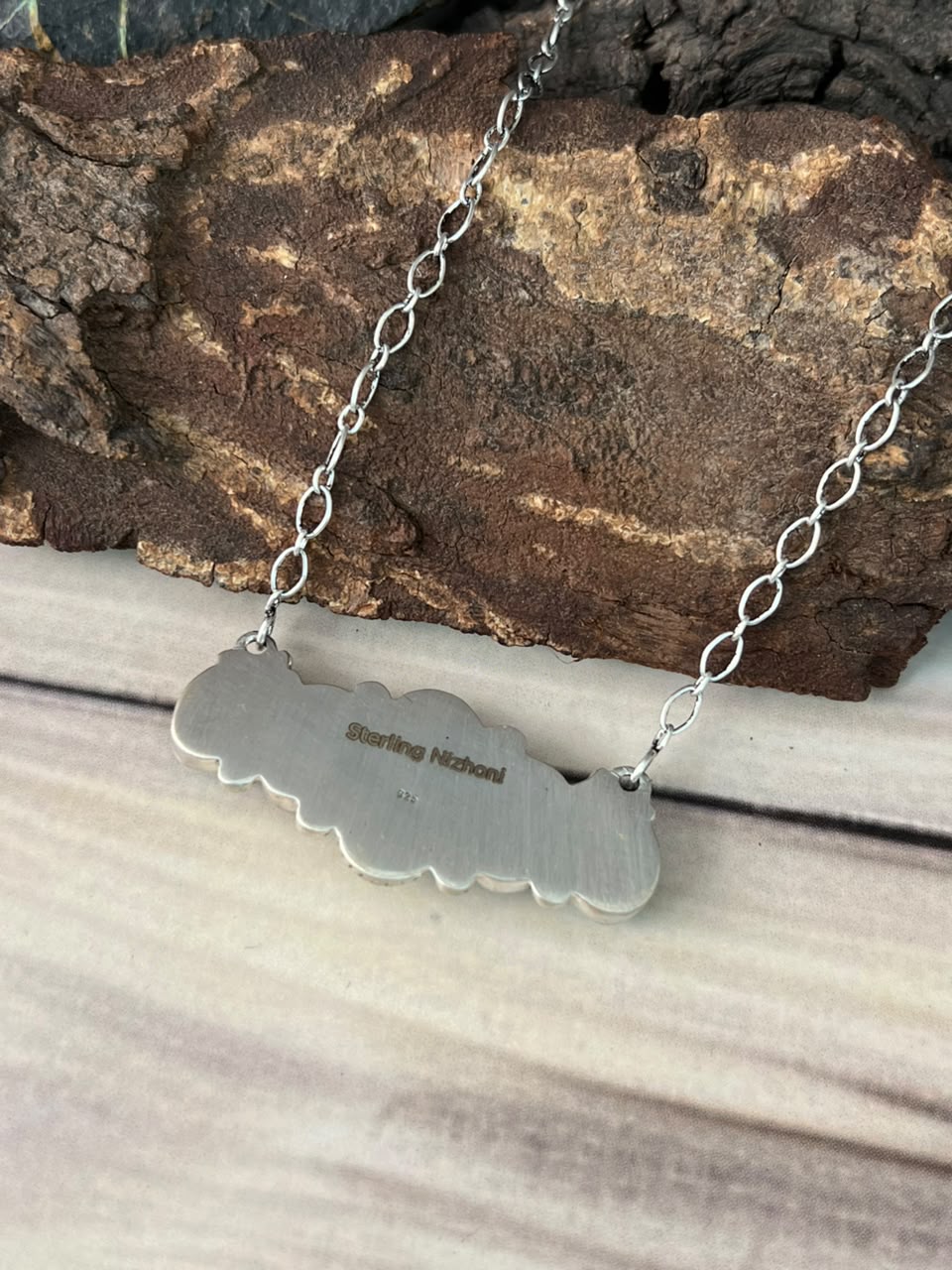 Handmade Sterling Silver Gem Silica Collection: Necklace Signed Nizhoni