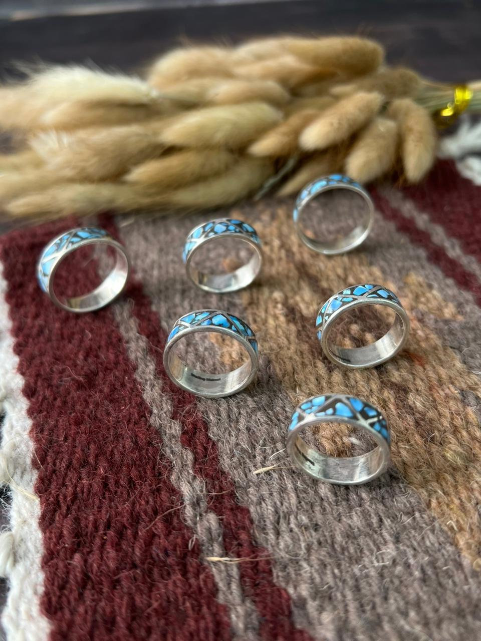 Handmade Sterling Silver Golden Hills Turquoise INLAY BAND Ring "Signed Nizhoni"