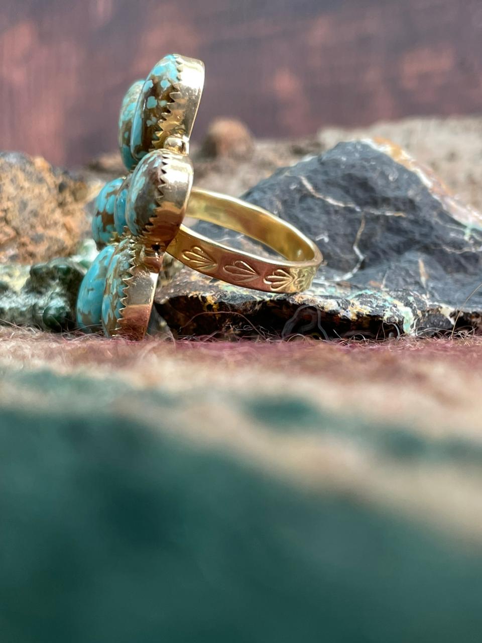 “The Golden Collection” Handmade Number 8 Turquoise Gold Overlay Adjustable Ring