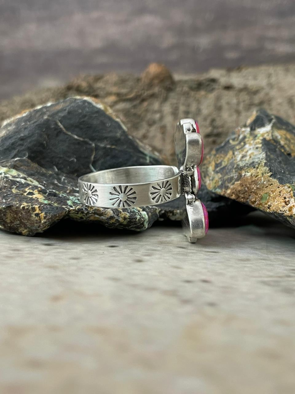 "Heart Collection" Handmade Sterling Silver Hot Pink Adjustable Ring "Signed Nizhoni"