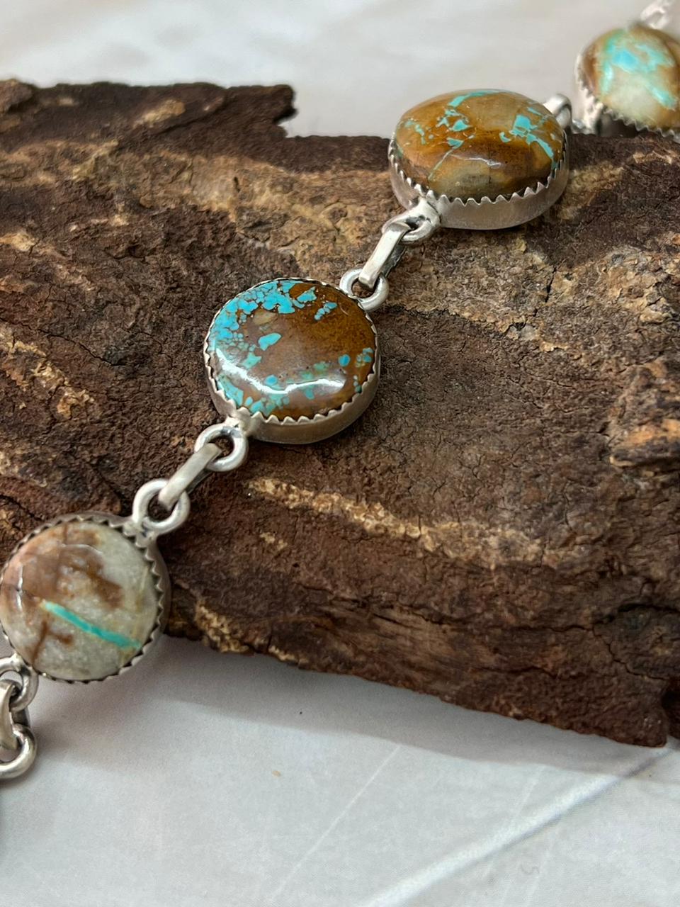 Handmade Sterling Silver Royston Ribbon Turquoise Drop Necklace "Signed Nizhoni"