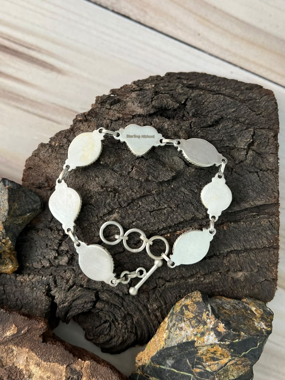 Handmade Sterling Silver Number 8 Turquoise Chain Bracelet Signed Nizhoni