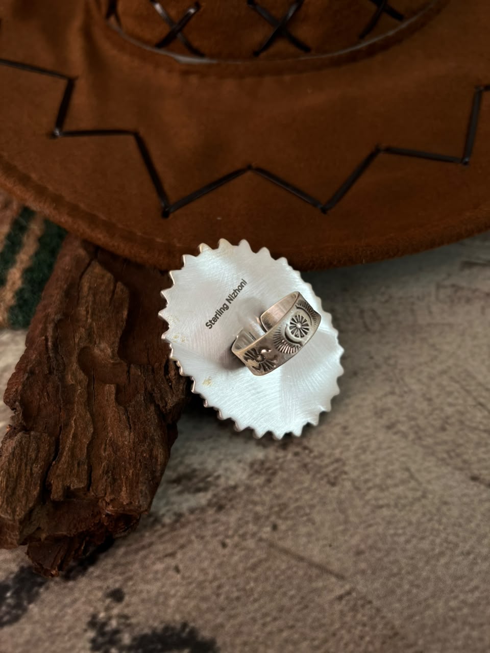 Handmade Sterling Silver Kingman Turquoise with White Buffalo Adjustable Ring Signed Nizhoni (8)